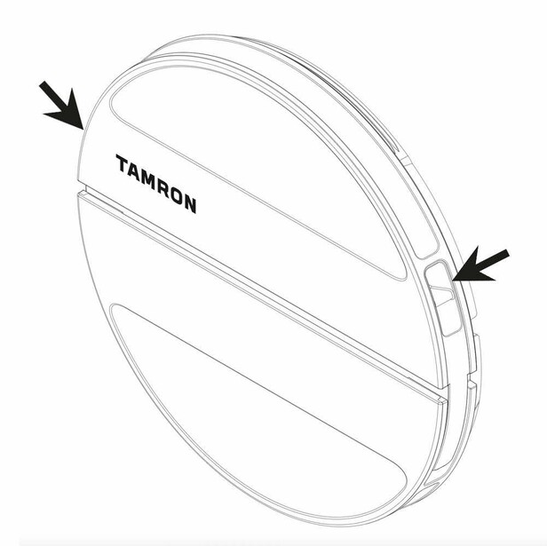 The front cap of the Tamron 16-50mm f/2.8 A includes a strap hole.