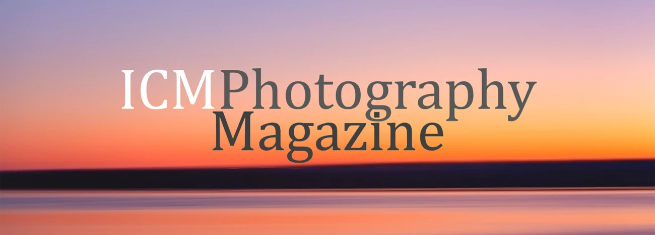 ICMPhotography Magazine logo overlaid on a sunset seascape with warm orange and pink tones.