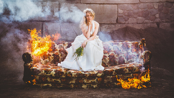Photographer Burns Couch, with a Bride on It, Bringing Attention to Divorce