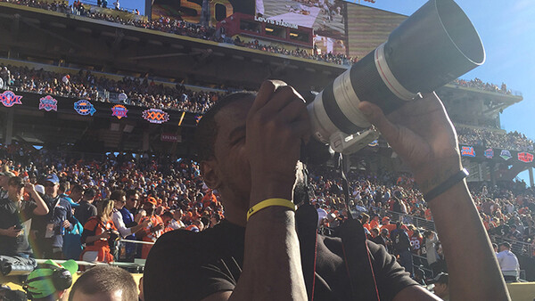 Basketball Star Kevin Durant Hits the Sidelines as Super Bowl Photographer