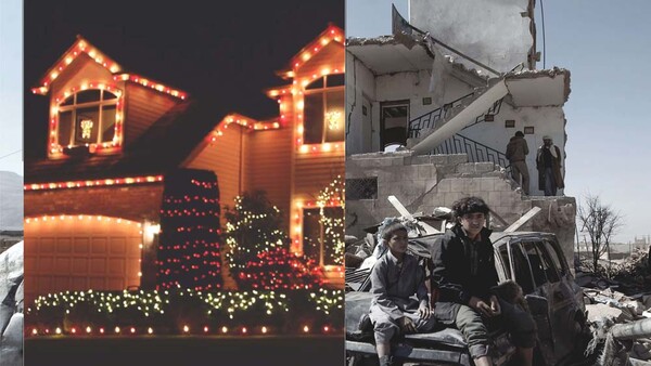 Artist Places Contrasting Christmas Photos Together to Illustrate Brutal Reality of Living in Yemen