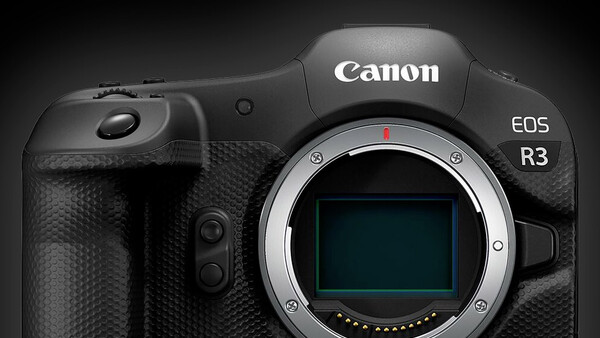 Canon EOS R3 mirrorless camera body shown from front with lens mount visible.