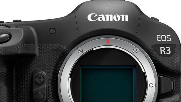 Front view of Canon EOS R3 mirrorless camera body with lens mount visible.