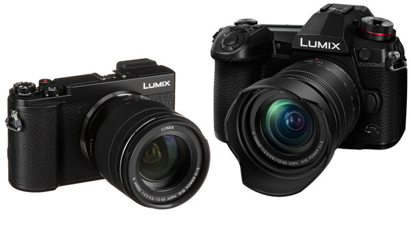 Two Panasonic Lumix cameras with attached lenses displayed side by side against a white background.