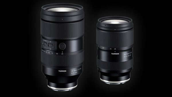 Two black Tamron telephoto lenses displayed side by side against a dark background.