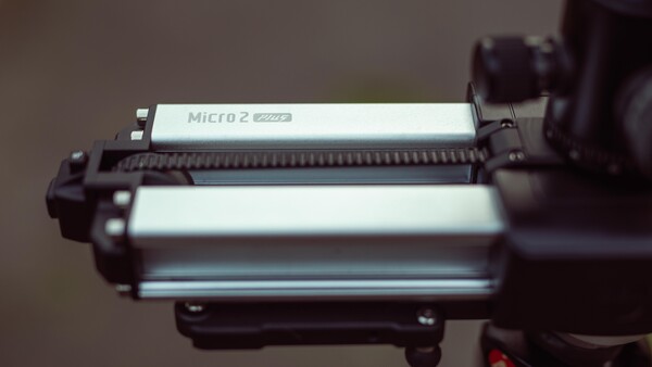 Close-up of a Micro 2 LED light panel mounted on camera equipment.