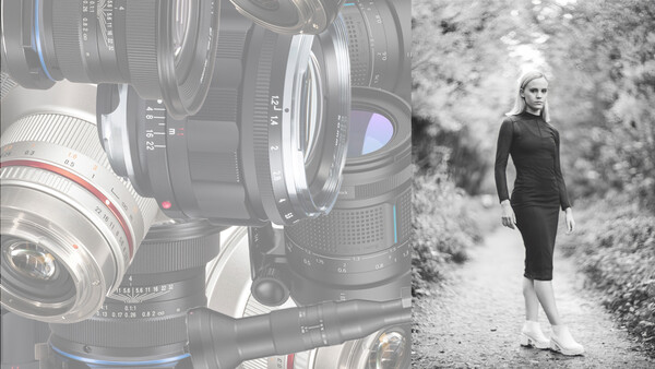Split-screen comparison of camera lenses and a female athlete jogging on a trail.