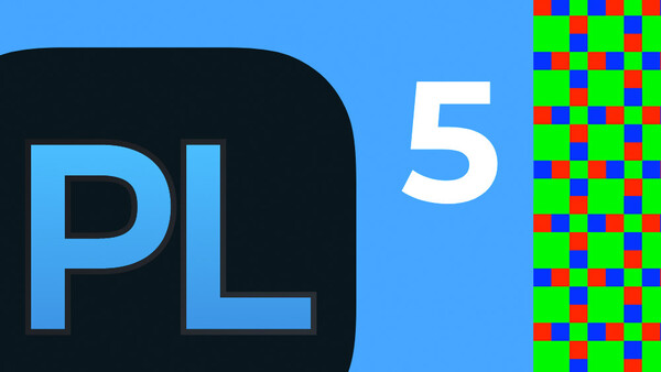 Adobe Photoshop Lightroom 5 logo featuring 'PL' on dark background with version number 5 and colorful pixel pattern.