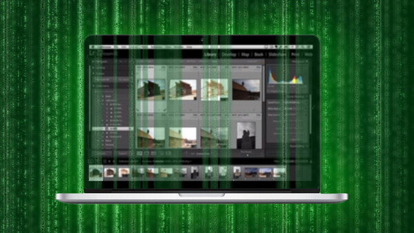 Screenshot of photo editing software displaying a grid of product images with a digital matrix background.