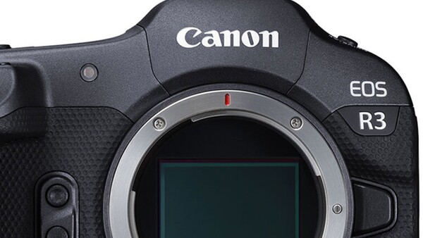 Canon EOS R3 mirrorless camera body front view showing lens mount and sensor.