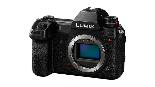 Panasonic Lumix S1R mirrorless camera body front view with sensor visible.