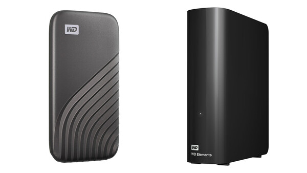 Two Western Digital external hard drives shown side by side against a white background.
