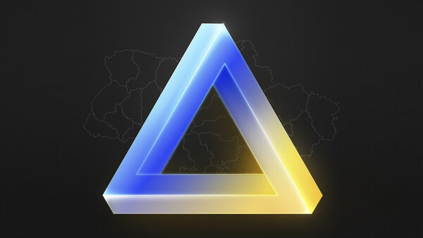 Illustration of a glowing triangular prism with blue, white, and yellow gradient lighting against a dark background.
