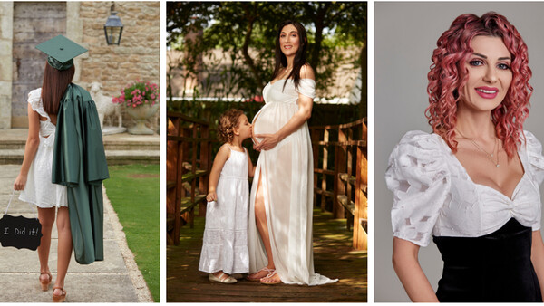 Three portrait photography examples showing different subjects and styling approaches.