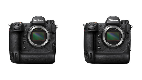Two Nikon mirrorless cameras with battery grips shown from front, displaying identical sensor designs.