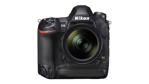 Nikon D6 professional DSLR camera with integrated battery grip and telephoto lens.