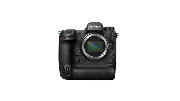 Nikon Z9 mirrorless camera body shown from front, displaying sensor and control layout.