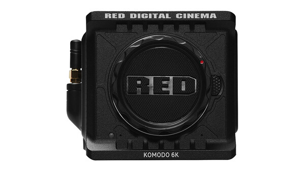 RED Komodo 6K digital cinema camera body with lens mount and control buttons visible.