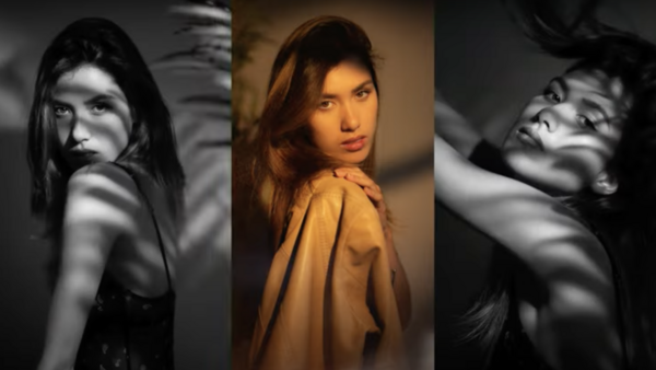Three portrait studies showcasing different lighting and post-processing approaches for female subjects.
