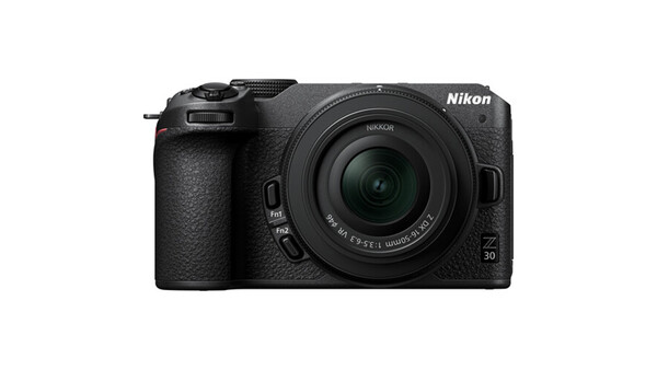 Nikon Z30 mirrorless camera with 18-50mm kit lens, shown front-facing against white background.