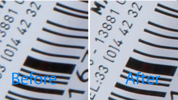 Before and after comparison showing barcode scanning clarity improvement.