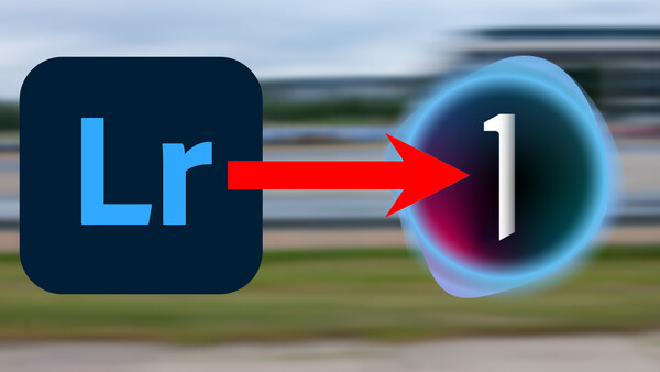 Graphic showing Adobe Lightroom logo with arrow pointing to Apple Intelligence icon.