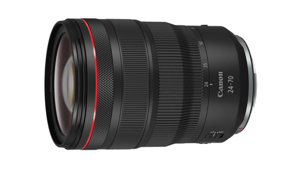 Canon RF 24-70mm f/2.8L IS USM lens with red ring accent against white background.