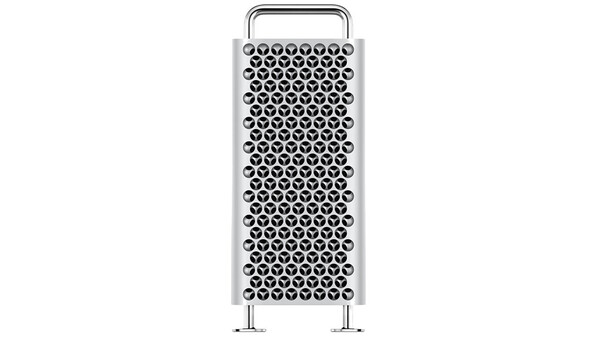 Front view of a tall cylindrical metal grater with perforated surface and carry handle.