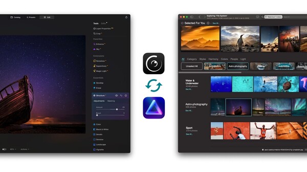 Screenshot showing photo editing software interfaces with image management and adjustment tools displayed.