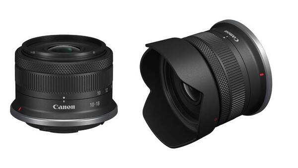Two Canon RF-mount lenses displayed against a white background, showing a standard zoom and ultra-wide angle option.