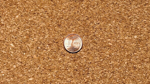 A penny placed on a cork surface for scale reference.