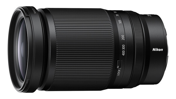 Nikon NIKKOR Z mount telephoto zoom lens with ribbed barrel and distance scale markings.