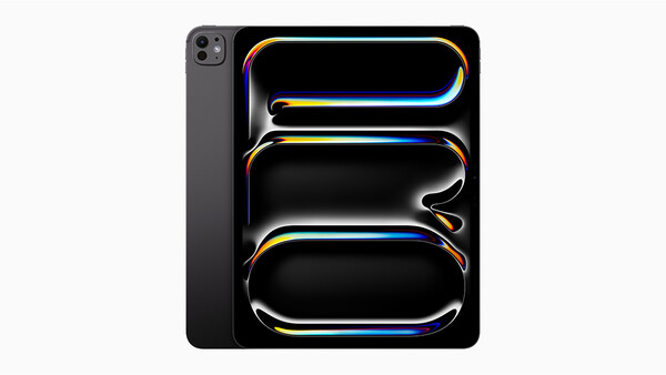 iPad Pro tablet and iPhone displaying neon-outlined shapes on black screens.