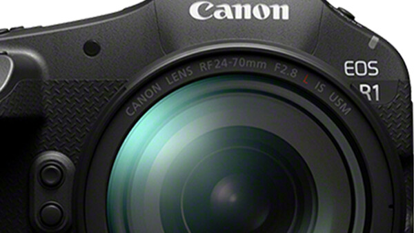 Canon EOS R1 mirrorless camera with RF24-70mm f/2.8L lens attached, front-facing view.