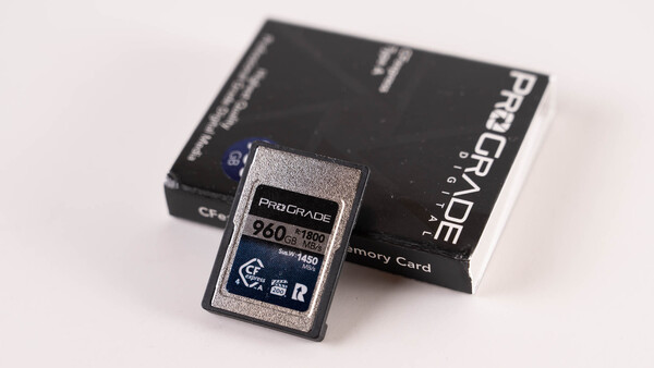 ProGrade Digital 250MB/s CompactFlash memory card next to its black retail packaging box.