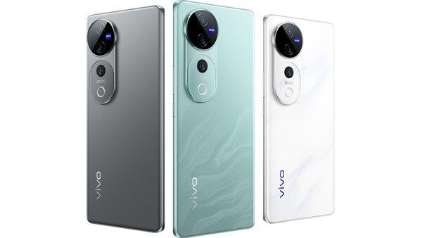 Three Vivo smartphones displayed side by side showing rear camera systems and different color finishes.
