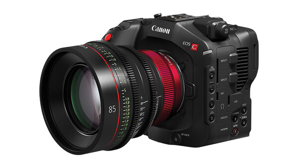 Canon EOS C70 cinema camera with a Canon 85mm cinema lens attached.