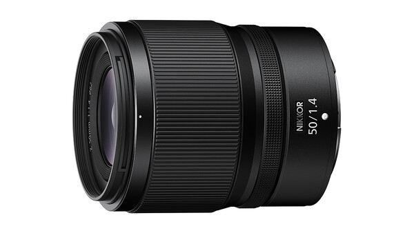 Nikon Z 50mm f/1.4 S mirrorless camera lens with black metal barrel and glass elements.