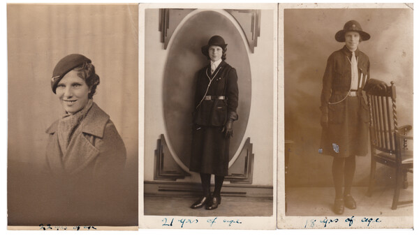 Three vintage portrait photographs from early-to-mid 20th century showing women in period clothing and styling.