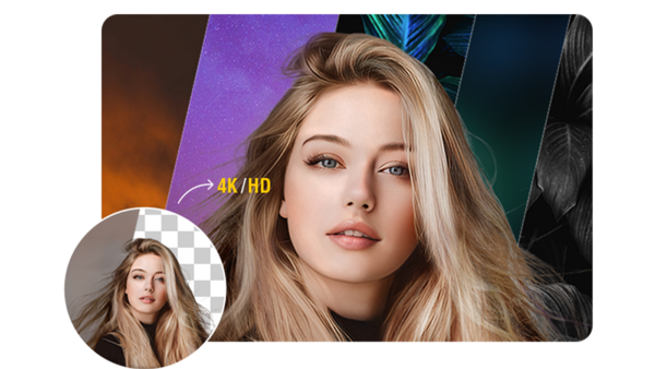 Portrait comparison showing upscaled image resolution with inset reference photo.
