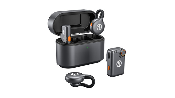Wireless audio equipment including earbuds with charging case, a compact body camera, and a single earbud with charging dock.