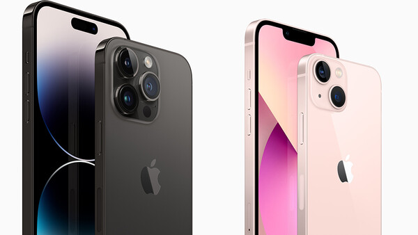 Two smartphones displayed side-by-side showing contrasting camera systems and color finishes.