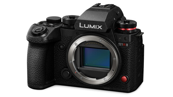 Panasonic Lumix S1R II mirrorless camera body against white background.