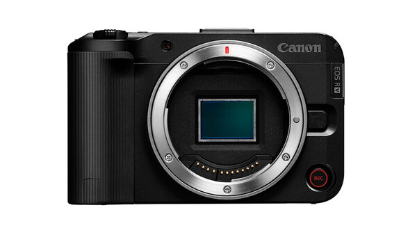 Canon EOS R5C mirrorless camera body displayed front-on with lens mount visible.