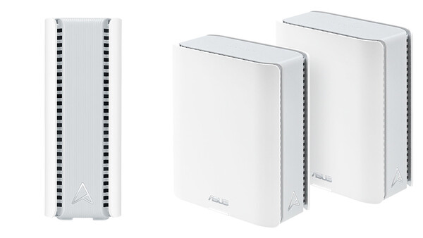 Three white mesh Wi-Fi router units displayed against a plain background.