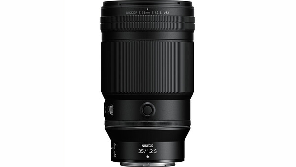 Nikon Z 35mm f/1.2 S lens photographed against a white background.