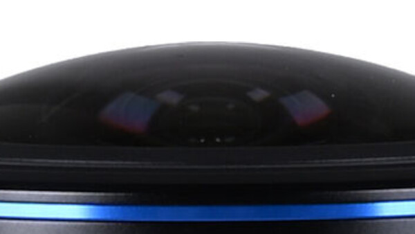 Close-up of a camera's viewfinder display showing a dark interior with blue accent lighting along the frame edge.