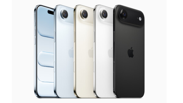 Five smartphones arranged in a row, displayed in blue, white, beige, white, and black finishes with single rear cameras.