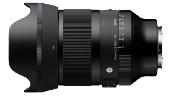 Telephoto zoom lens with attached lens hood, shown from the side against a white background.