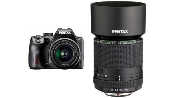 Pentax K-70 DSLR camera with 18-55mm kit lens and Pentax-DA 55-300mm telephoto lens displayed side by side.